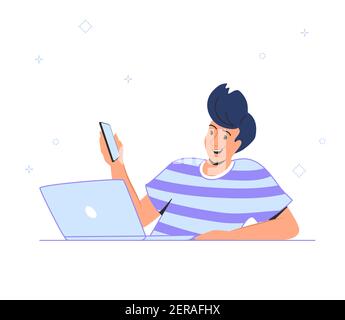 Connessione dati per laptop e smartphone e cloud computing Illustrazione Vettoriale