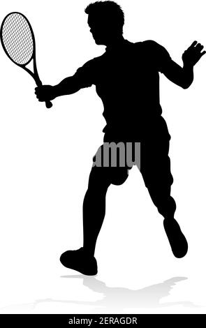 Giocatore di tennis uomo persona sportiva Silhouette Illustrazione Vettoriale