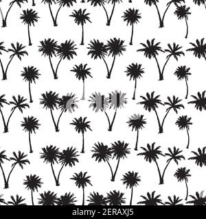 Modello vettoriale senza cuciture con palme silhouette nere isolate palme tropicali. Illustrazione Vettoriale