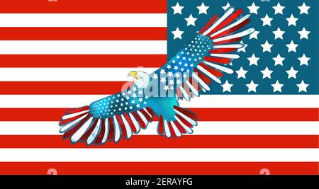 Aquila americana calva e bandiera degli Stati Uniti Illustrazione Vettoriale