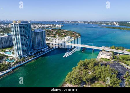 Miami Florida,Bal Harbour,Haulover Inlet Water Park,Biscayne Bay Water,Ritz Carlton hotel hotels alloggio motel motel motel motel motel,Collins Avenue Bridge,aereo Foto Stock