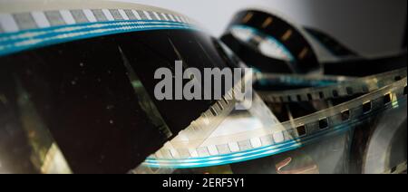 Sfondo filmato - visualizzazione macro con striscia di pellicola da 35 mm Foto Stock