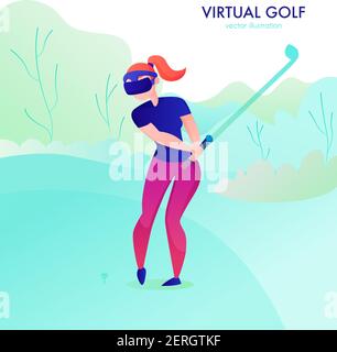 Donna che gioca oro virtuale in realtà aumentata occhiali vettore cartoon illustrazione Illustrazione Vettoriale