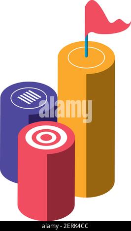 grafico business rotonde barre qith target e flag vettore illustrazione icona isometrica isolata Illustrazione Vettoriale