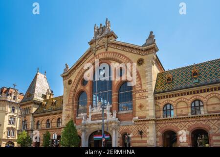 Budapest, Ungheria, skyline della città al Grande mercato Centrale di Budapest (mercato Centrale) Foto Stock