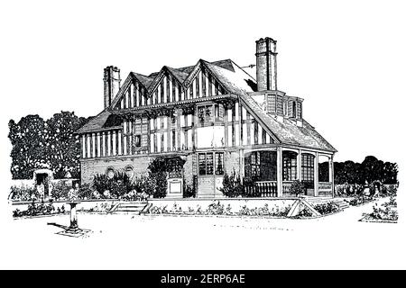 Arte e artigianato architettura, Piper's Hill, casa a Byfleet, surrey, dagli architetti scozzesi Niven e Wigglesworth, dal 1900 lo Studio An Illustrat Foto Stock