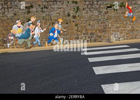 VAUX, FRANCIA, 24 febbraio 2021 : il villaggio fu fonte di ispirazione per il romanzo 'Clochemerle' nel 1937, pubblicato anche in un'edizione illustrata da A. Foto Stock
