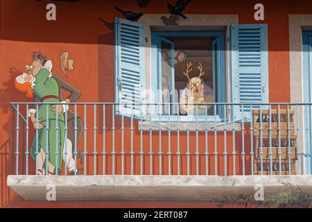 VAUX, FRANCIA, 24 febbraio 2021 : il villaggio fu fonte di ispirazione per il romanzo 'Clochemerle' nel 1937, pubblicato anche in un'edizione illustrata da A. Foto Stock