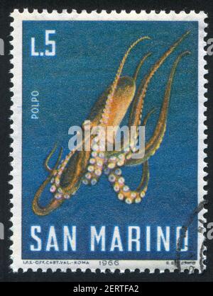 SAN MARINO - CIRCA 1966: Francobollo stampato da San Marino, spettacoli Octopus, circa 1966 Foto Stock