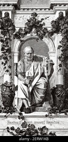 Quintus Horatius Flacco. Horace (65 a.C. - 8 a.C.) poeta lirico romano, antico impero romano. Italia, Europa. Antica illustrazione incisa del XIX secolo, El Mundo Ilustrado 1881 Foto Stock