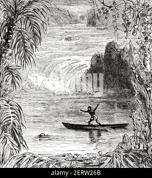 Francis John Pock. Annegato il 3 giugno 1877, è morto nelle cataratte del Congo durante la prima spedizione di Stanley in Congo, Africa Centrale. Viaggia verso l'Africa inesplorata, il misterioso continente di Henry Morton Stanley. Antica illustrazione incisa del XIX secolo, El Mundo Ilustrado 1881 Foto Stock