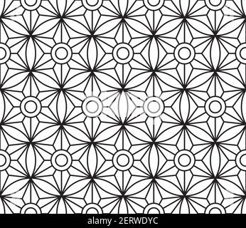 Un motivo retrò senza cuciture con motivi geometrici in bianco e nero. Illustrazione Vettoriale