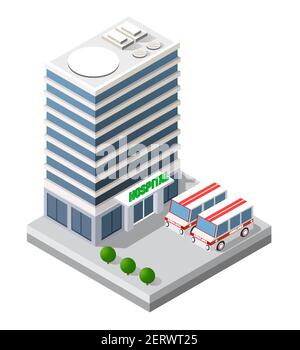 Ospedale Isometrica 3d Building Health Urbano di architettura Illustrazione Vettoriale