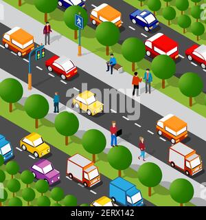 Isometric Street Crossroads illustrazione 3D del quartiere della città Illustrazione Vettoriale