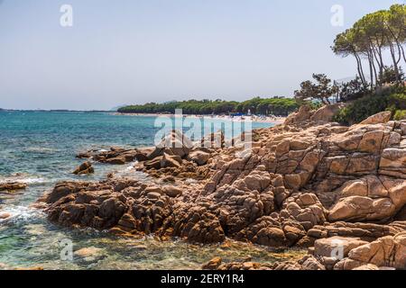 Costa di Santa Maria Navarrese, piccolo borgo marinaro nella parte meridionale del golfo di Orosei (Sardegna, Italia) Foto Stock