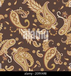 Paisley motivo etnico floreale orientale. Ornament vettoriale senza giunture. Motivi ornamentali dei motivi di tessuto indiano. Illustrazione Vettoriale