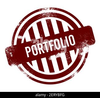 Portfolio - pulsante rotondo rosso con grunge, timbro Foto Stock