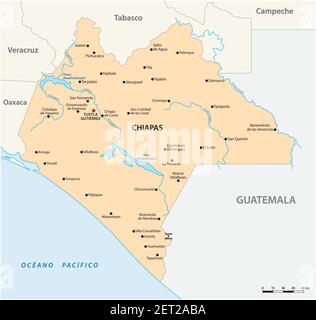 Mappa vettoriale dello stato messicano del Chiapas Illustrazione Vettoriale