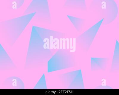 Futurismo retrò senza cuciture. Forme geometriche con sfumatura rosa e blu. Coni, triangoli, piramidi, per la stampa su involucri, imballaggi, Illustrazione Vettoriale