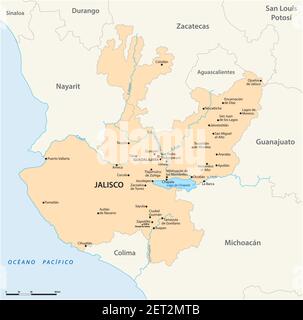 Mappa vettoriale dello stato messicano di Jalisco Illustrazione Vettoriale