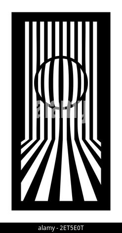 Modello CNC, op art con linee e cerchio. Pannello decorativo, schermo, parete. Pannello Vector cnc per taglio laser. Dima per divisorio interno, locale Illustrazione Vettoriale