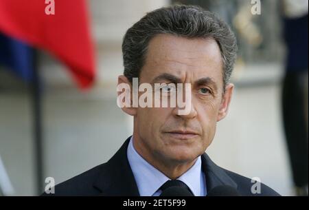 Parigi, Francia. 01 Marzo 2021. File photo datato 30 settembre 2011 mostra l'allora presidente francese Nicolas Sarkozy al Palazzo Elysee a Parigi, Francia. Un tribunale francese ha condannato l'ex capo di stato di corruzione, lunedì 1 marzo 2021. E lo ha condannato a 3 anni di carcere, ma ha sospeso 2 anni di pena. Foto di Eco Clement/UPI Credit: UPI/Alamy Live News Foto Stock