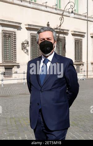 Roma, Italia. 01 Marzo 2021. Undesecretary dell'agricoltura Francesco Battistoni arriva a Palazzo Chigi per la cerimonia di giuramento dei Vice Ministri e Undesecretaries del nuovo Governo. Roma (Italia), 1 Marzo 2021 Foto Samantha Zucchi Insifefoto Credit: Insifefoto srl/Alamy Live News Foto Stock