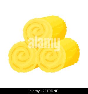 Balla secca di fieno, haycock in stile cartone animato isolato su sfondo bianco. Pila di rotoli, pila di paglia. Raccolto agricolo, illustrazione del vettore di stock di lavoro agricolo. Illustrazione vettoriale Illustrazione Vettoriale