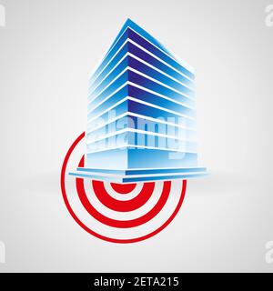 Segno di sismologia globale Branding Identity modello di progettazione del logo vettoriale aziendale isolato su sfondo bianco. Logo icona dell'edificio del terremoto Illustrazione Vettoriale