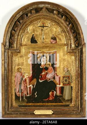 Pellegrino di Mariano. Madonna con Bambino e san. Giovanni Battista e san. Bernardino di Siena. 1450. Foto Stock