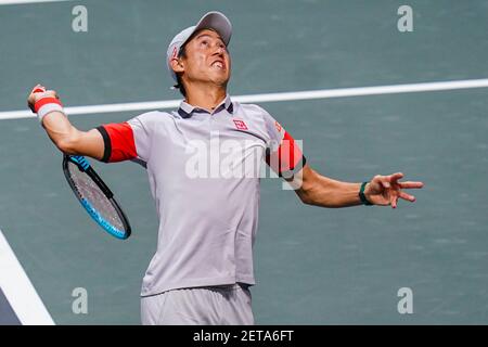 ROTTERDAM, PAESI BASSI - 1 MARZO: Kei Nishikori del Giappone durante il 48e ABN AMRO World Tennis Tournament a Rotterdam Ahoy il 1 marzo 2021 a Rot Foto Stock