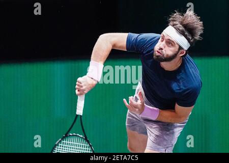 ROTTERDAM, PAESI BASSI - 1 MARZO: Nikoloz Basilashvili della Georgia durante il 48e ABN AMRO World Tennis Tournament a Rotterdam Ahoy il 1 marzo 20 Foto Stock