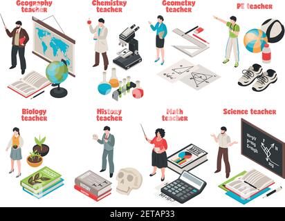 'Insegnanti e set isometrico scolastico Illustrazione Vettoriale