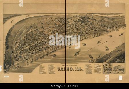 Mappa prospettica della città del Cairo, Ill. 1888. Foto Stock