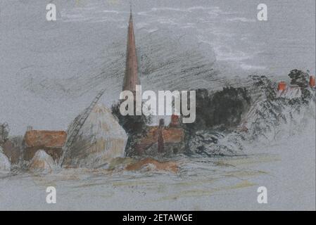 Peter DeWint - Landscape Study- uno stack di fiati vicino a una chiesa Foto Stock