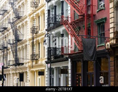 Soho New York City edifici storici lungo Greene Street in Manhattan Foto Stock