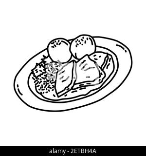 Sauerbraten Germany Food Set di icone disegnate a mano Vector. Illustrazione Vettoriale