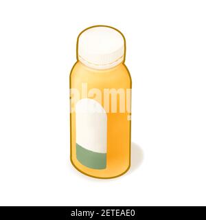 Orange Juice drink, un dipinto digitale di plastica bottiglia confezione di agrumi succosa frutta bevanda isometrica cartoon icona raster 3D illustrazione su bianco Foto Stock