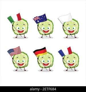 Fetta di kaffir lime frutta cartoon carattere portare le bandiere di vari paesi Illustrazione Vettoriale