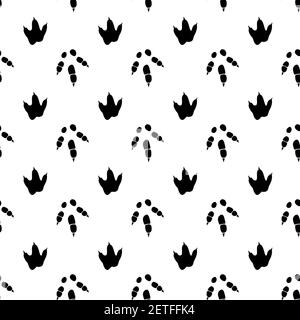 Tracce di dinosauro. Motivo senza giunture minimo. Sfondo con zampa, artiglio predatore. Illustrazione dell'impronta dei dinosauri perfetta per tessuti, avvolgi e. Illustrazione Vettoriale