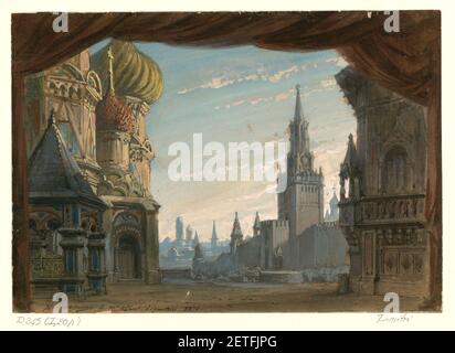 Philippe Chaperon - Set design per Act V nella prima di Victorin Joncières' Dimitri - originale. Foto Stock