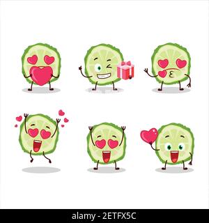 Fetta di kaffir lime frutta cartoon carattere con amore carino emoticon Illustrazione Vettoriale