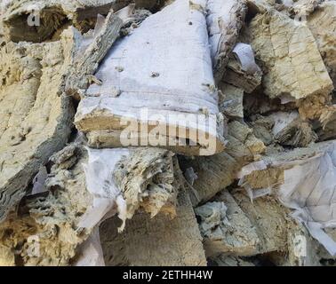 La lana di vetro di fondo per isolamento termico. La struttura di lana di vetro Foto Stock