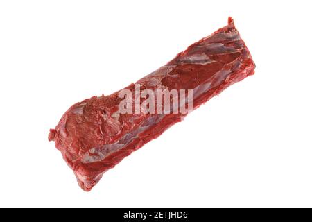 Vista dall'alto dell'arrosto di filetto di manzo fresco crudo isolato sfondo bianco Foto Stock