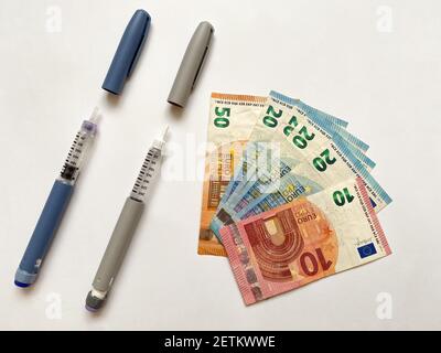 Euro per acquistare insulina. Insulina per diabetici Foto Stock