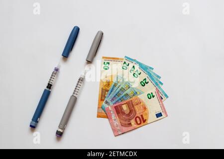 Euro per acquistare insulina. Insulina per diabetici Foto Stock