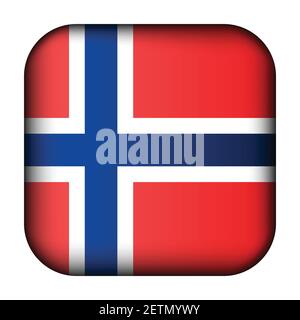Palla di vetro con bandiera di Norvegia. Icona del modello al quadrato. Simbolo nazionale norvegese. Cubo realistico lucido, illustrazione vettoriale astratta 3D Illustrazione Vettoriale