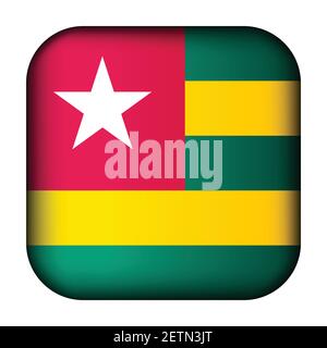 Palla di vetro con bandiera del Togo. Icona del modello al quadrato. Simbolo nazionale. Cubo realistico lucido, illustrazione vettoriale astratta 3D evidenziata. Grande Illustrazione Vettoriale