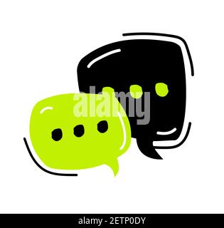 Icona chat in stile piatto alla moda. Simbolo della bolla vocale. Bright Speech bubble doodle icone. Fumetti di parole di dialogo disegnati a mano su sfondo bianco. Vettore Illustrazione Vettoriale