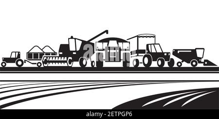 Macchine agricole sul campo – illustrazione vettoriale Illustrazione Vettoriale
